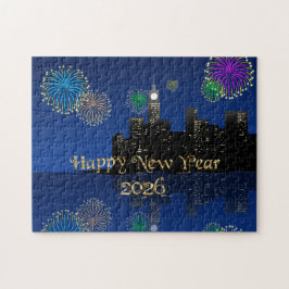 Puzzle Happy New Year’s Eve Midnight Fireworks City Light