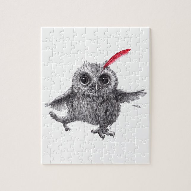 Puzzle Happy Owl with Hablas Feather (Vertical)