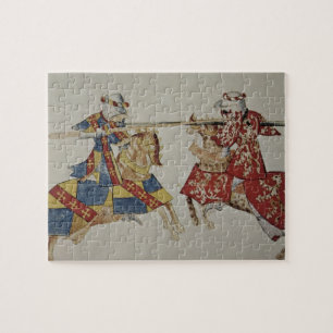 Puzzle Harley 4205 f.366 caballeros Jousting, c.1445