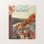 Puzzle Harpers Ferry West Virginia Travel Art Vintage<br><div class="desc">Harpers Ferry retro diseño de viajes vectores. Harpers Ferry es un pueblo de Virginia Occidental. Los senderos recorren el Parque Histórico Nacional Harpers Ferry,  que cuenta con edificios del siglo XIX.</div>