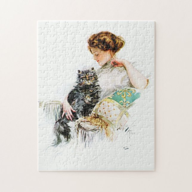 Puzzle Harrison Fisher: Mujer con el gato (Vertical)