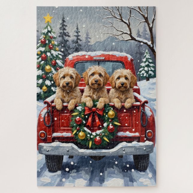 Puzzle Havanese Christmas Red Truck Holiday (Vertical)