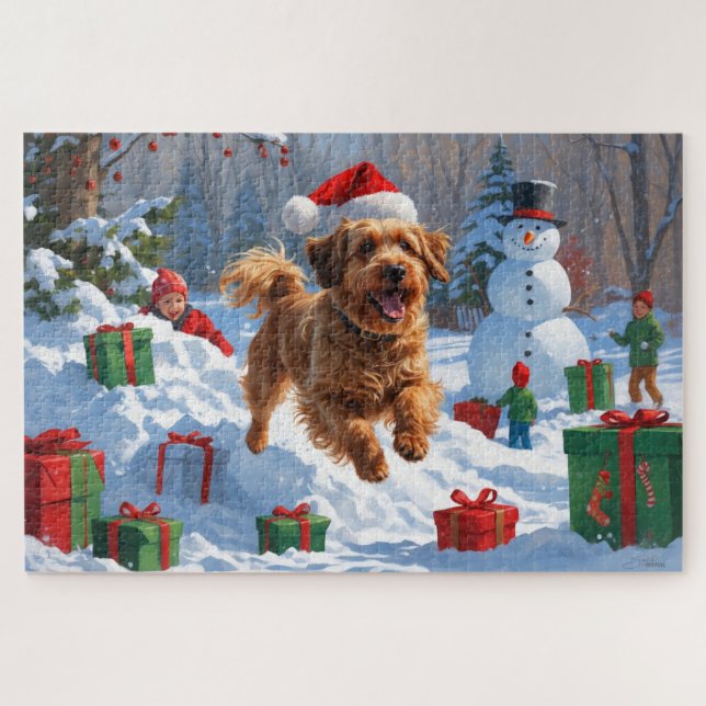Puzzle Havaneses corriendo en Nieve con Gorra Navidad (Horizontal)