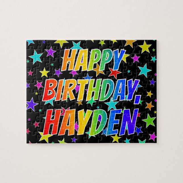 Puzzle "HAYDEN" Nombre, Divertido "FELIZ CUMPLEAÑOS" (Horizontal)