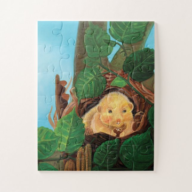 Puzzle Hazel dormouse comiendo avellanas (Vertical)