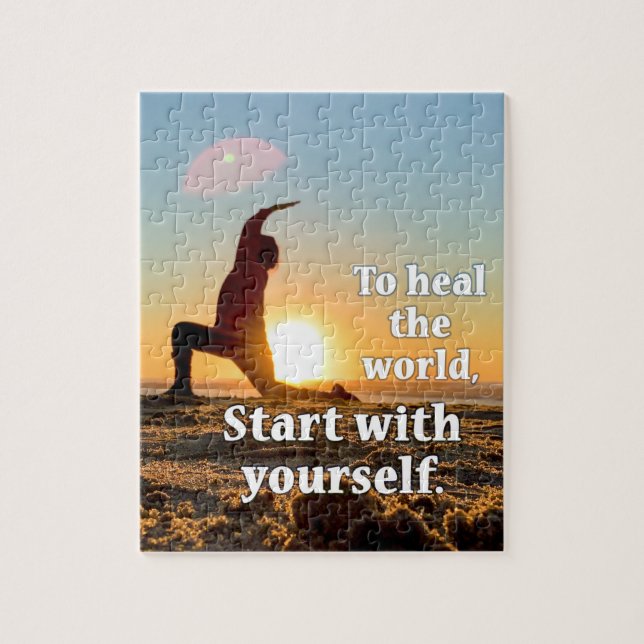 Puzzle heal the world beach yoga sunrise affirmation (Vertical)