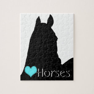 Puzzle Heart Horses I Aqua Heart (white background)