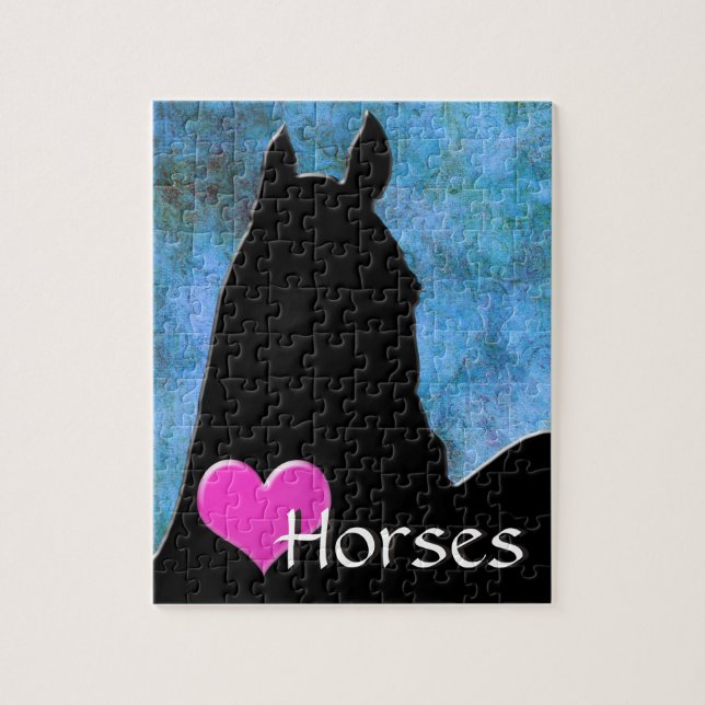 Puzzle Heart Horses I (blue/green) (Vertical)