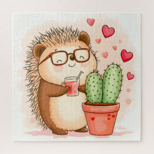 Puzzle Hedgehog Cactus Cheers Watercolor