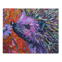 Hedgehog oliendo una flor Palette Knife estilo art