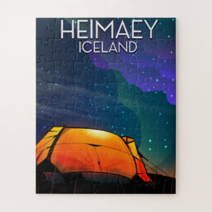 Puzzle Heimaey, Islandia, cartel de vacaciones de camping