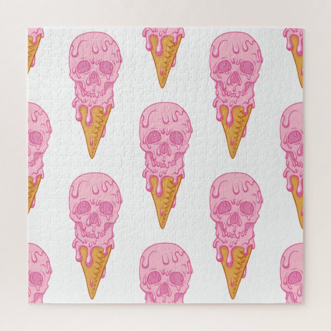 Puzzle Helado de cráneo rosado, patrón sin costuras. (Vertical)