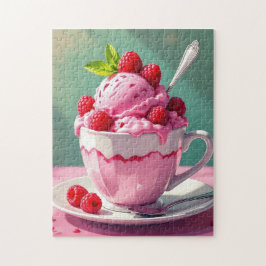 Puzzle Helado de frambuesa en una copa de café rosa