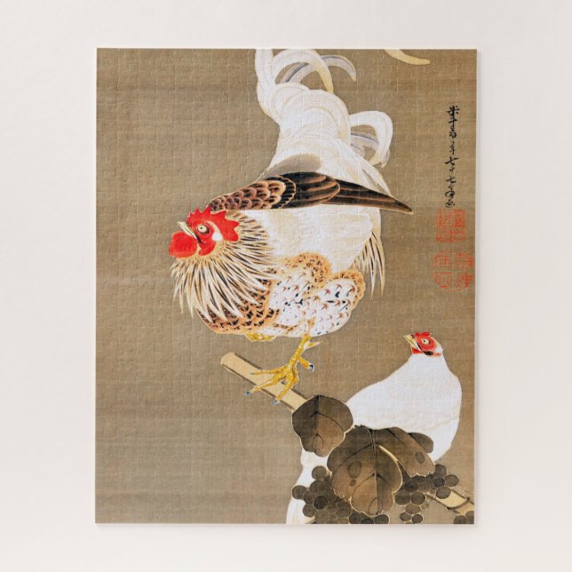 Puzzle Hen y Rooster con Grapevine de Ito Jakuchu (Vertical)
