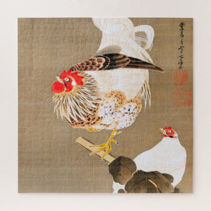 Puzzle Hen y Rooster con Grapevine de Ito Jakuchu