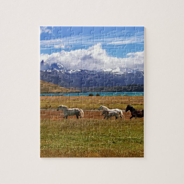 Puzzle Herd of Horses Galloping in Field (Vertical)