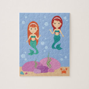 Puzzle Hermanas sirenas en el mar agitando el rompecabeza