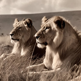 Puzzle Hermanos Leones descansando en el sol - Negro y Bl