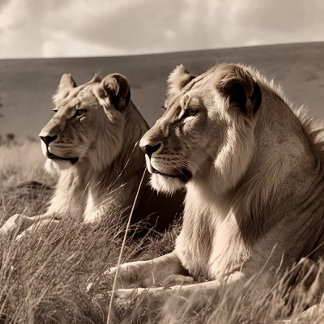 Puzzle Hermanos Leones descansando en el sol - Negro y Bl