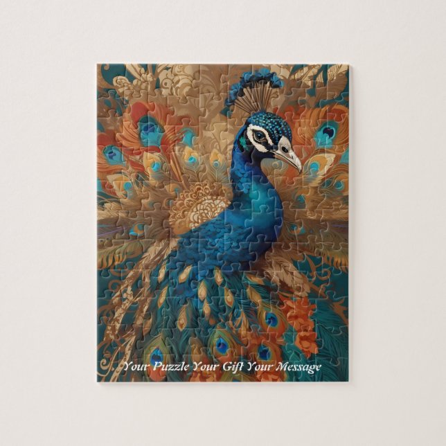 Puzzle Hermosa ave de pavo real Cute Boho (Vertical)