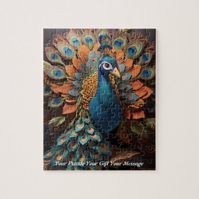 Puzzle Hermosa ave de pavo real Cute Boho (Vertical)