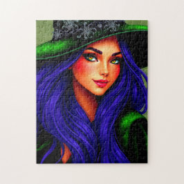 Puzzle Hermosa bruja de Halloween azul-haitiana