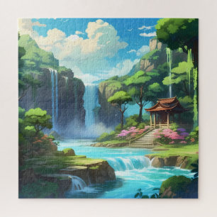 Puzzle Hermosa cascada mística de anime