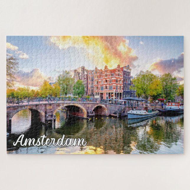 Puzzle Hermosa Ciudad Icónica De Ámsterdam, Países Bajos (Horizontal)