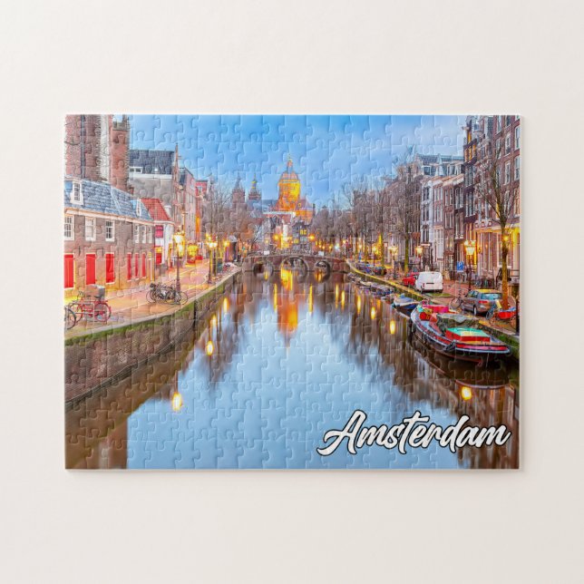 Puzzle Hermosa Ciudad Icónica De Ámsterdam, Países Bajos (Horizontal)