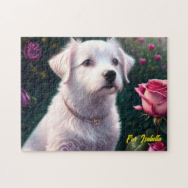 Puzzle Hermosa Colección De Perros Y Rosas (Horizontal)