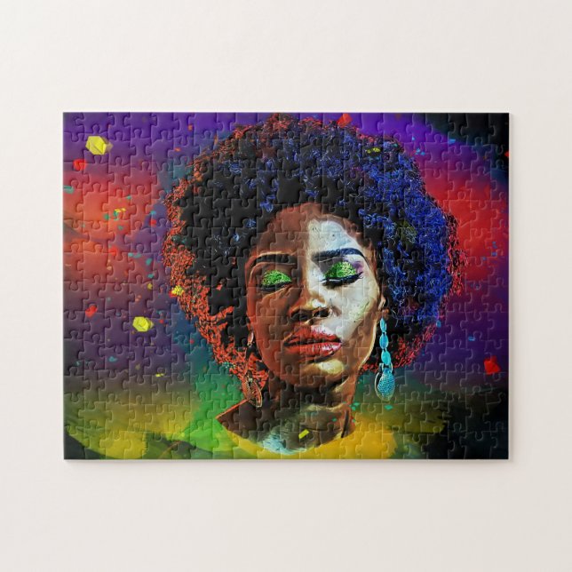 Puzzle Hermosa colorida dama africana con afro (Horizontal)