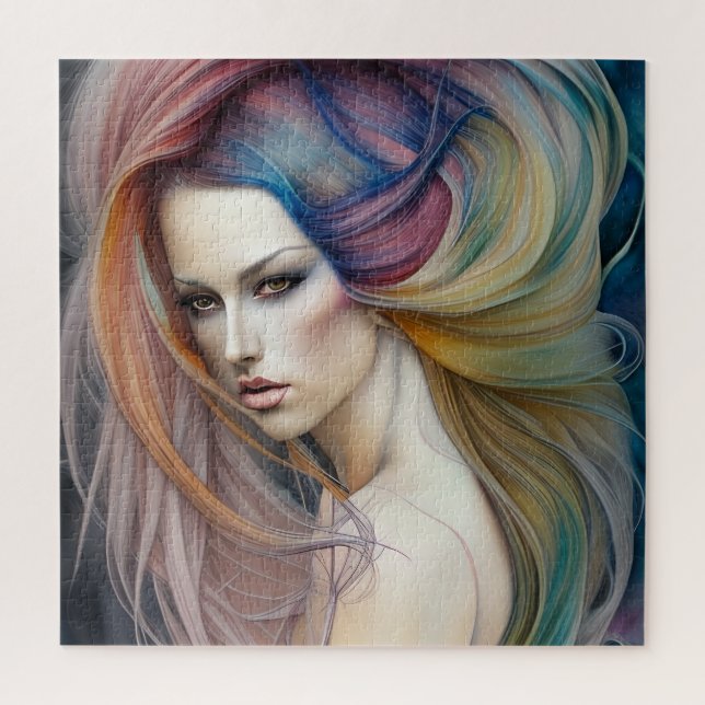 Puzzle Hermosa Dama Pastel con largo viaje en el pelo (Vertical)