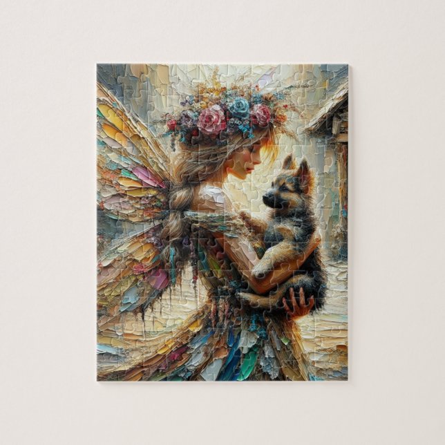 Puzzle Hermosa Fada Y Pastor Alemán (Vertical)