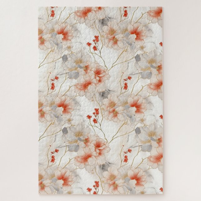 Puzzle Hermosa Feminine Peach Red Floral (Vertical)