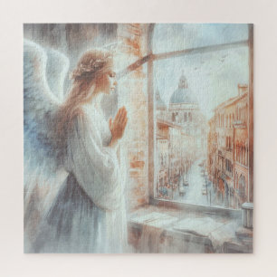 Puzzle Hermosa Figura Angélica de Aura Blanca Orando