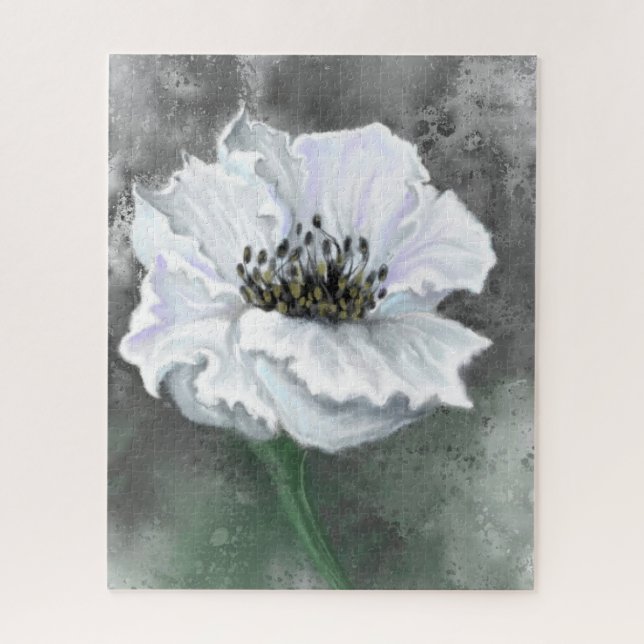 Puzzle Hermosa Flor Blanca - Pintura de arte blanco negro (Vertical)