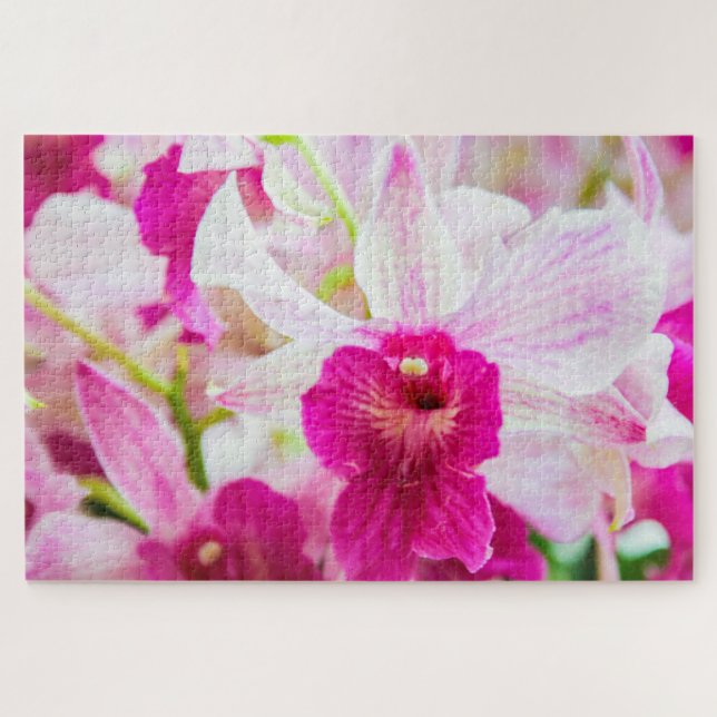 Puzzle Hermosa flor blanca y fucsia (Horizontal)