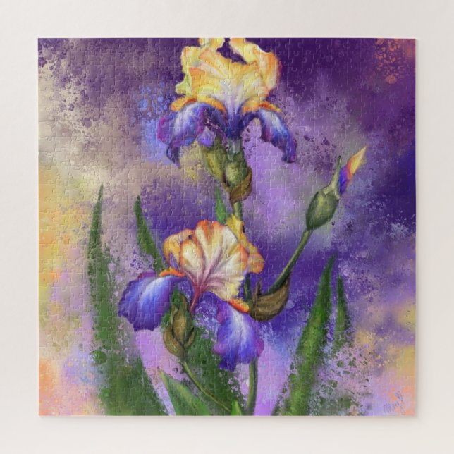 Puzzle Hermosa Flor Iris - Arte De Dibujo Mezclado (Vertical)