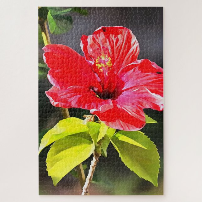 Puzzle Hermosa Flor Tropical Roja Artística Hibiscus (Vertical)