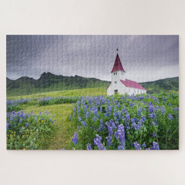 Puzzle Hermosa Flores Antigua Iglesia Vic Viajar Islandia (Horizontal)