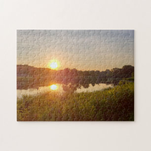 Puzzle Hermosa foto del lago Sunset Green Midwest Picture