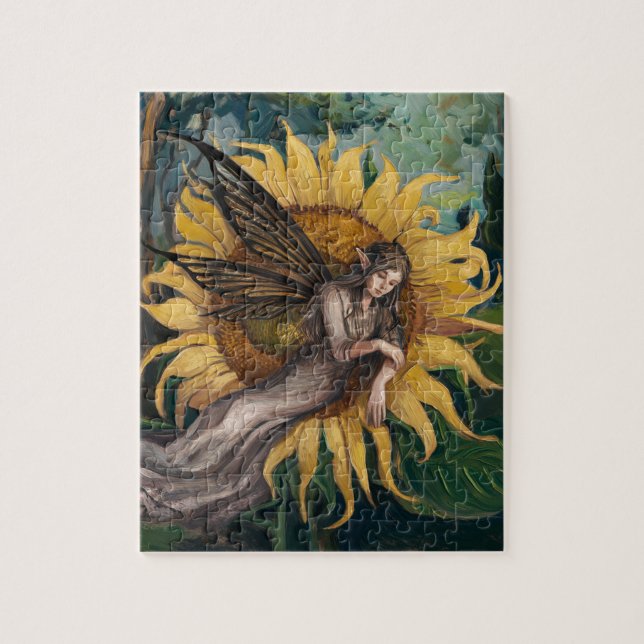 Puzzle Hermosa hada dormida en un girasol (Vertical)