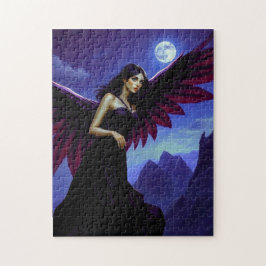 Puzzle Hermosa hada en la montaña con la luna