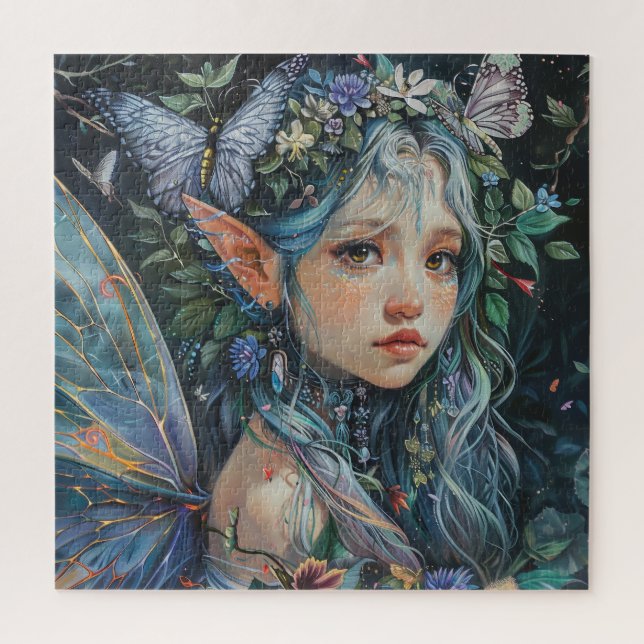 Puzzle Hermosa hada joven con mariposas (Vertical)