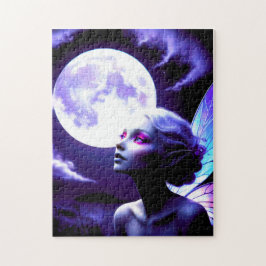 Puzzle Hermosa hada mirando hacia la luna llena