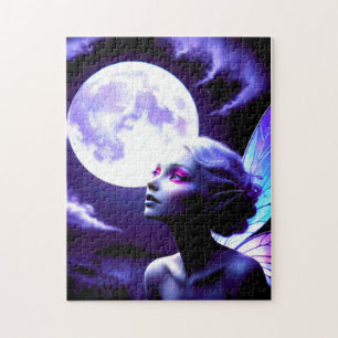 Puzzle Hermosa hada mirando hacia la luna llena