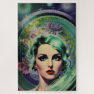 Puzzle Hermosa lavanda y verde estilo retro mujer