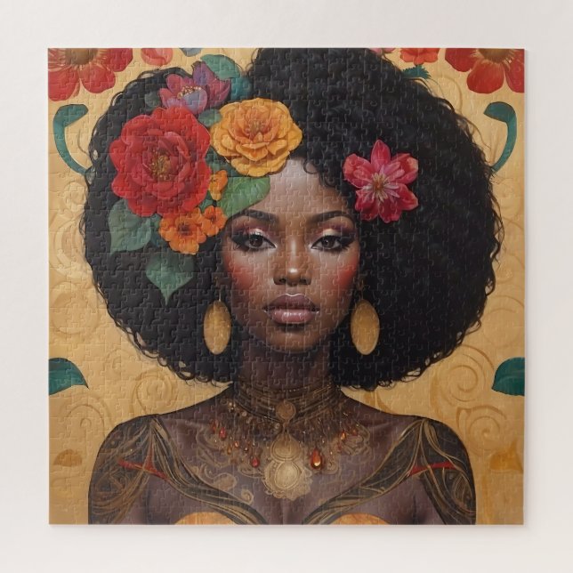 Puzzle Hermosa mujer afroamericana con flores (Vertical)