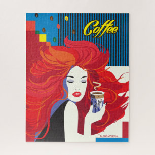 Puzzle "Hermosa mujer de moda con Copa de Café" Arte pop