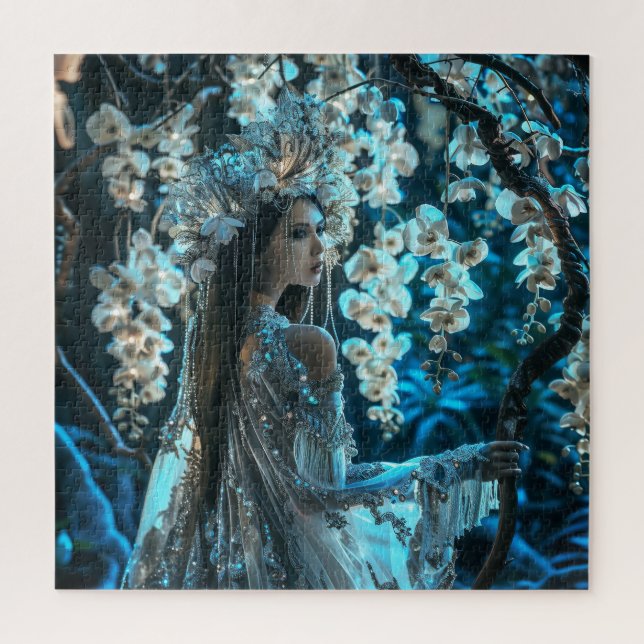 Puzzle Hermosa Mujer en Orquídeas Blancas (Vertical)